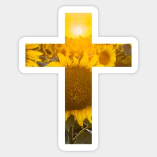 Sunset Sunflower Field Cross Sticker